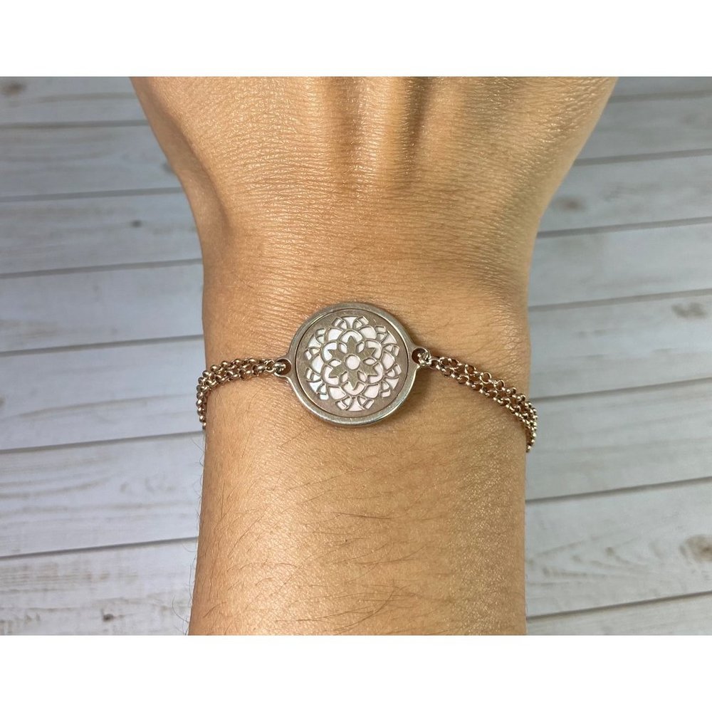 925 Italy Bracelet Two Strand Chain Link Round Disc Snowflake Design
